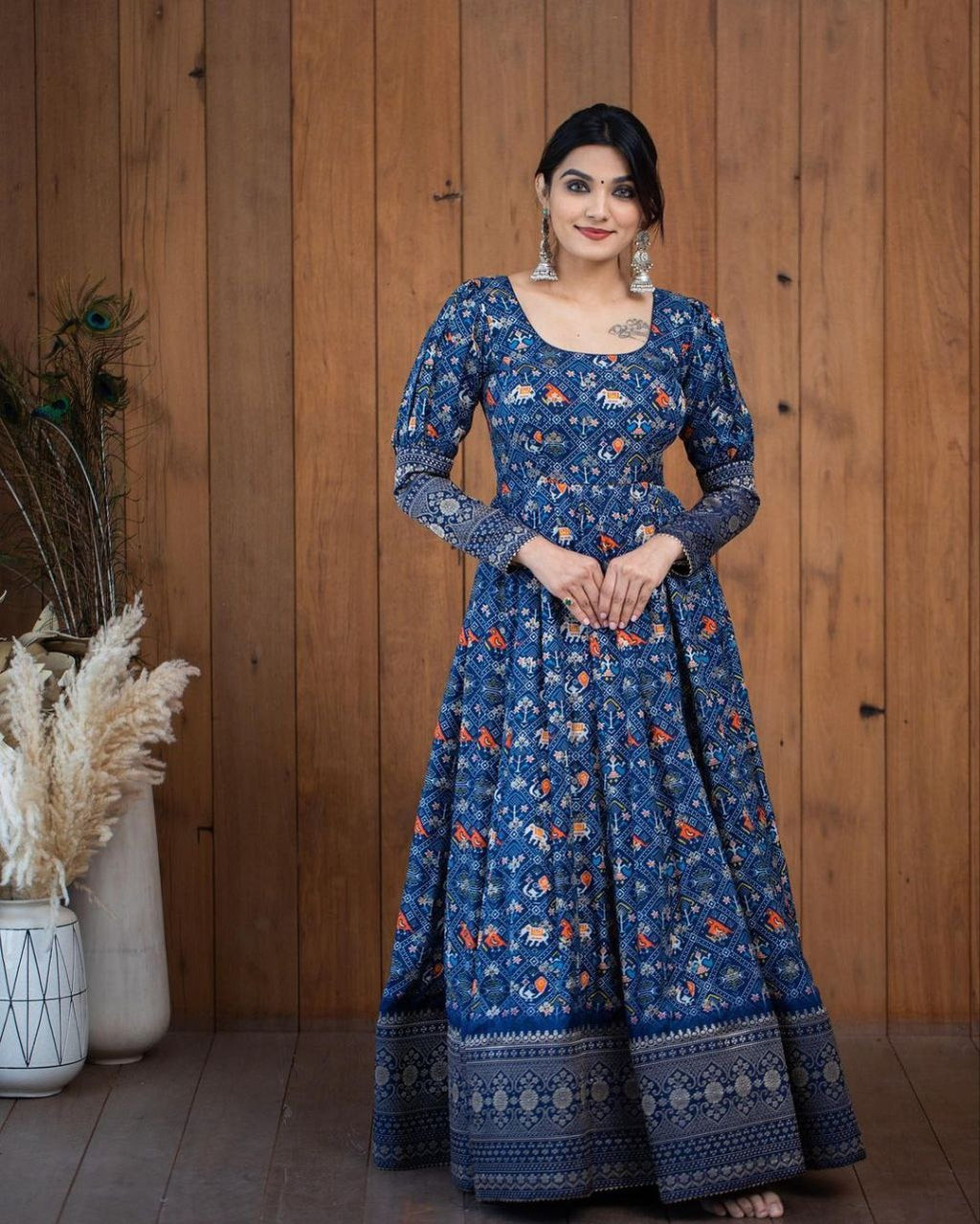 Stylish Printed Georgette Gown for Women | Party & Wedding Wear